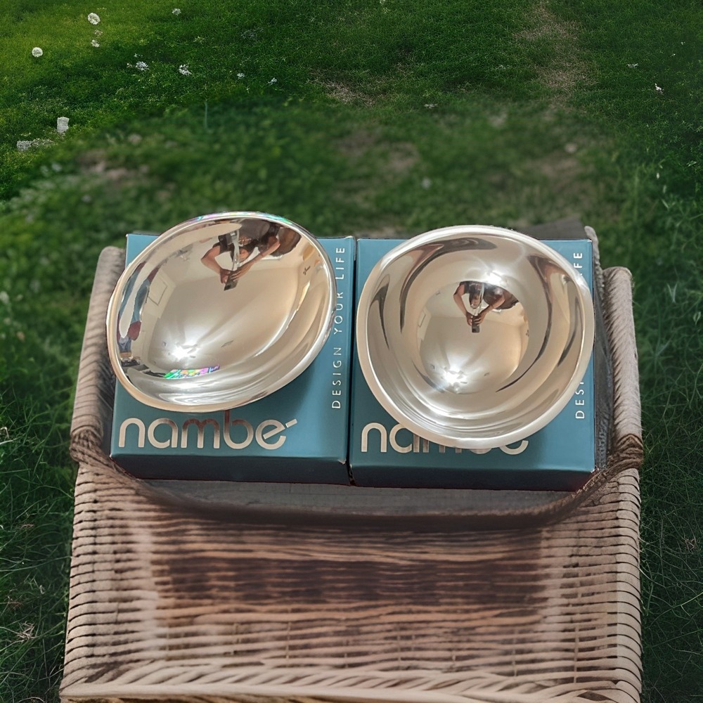2- Nambe Tri Corner & Butterfly Small Bowls Silver Alloy Metal MT0809 & MT0808